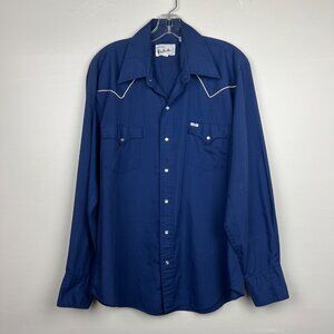 Vintage Dude Men's Blue Pearl Snap Western Button Up Shirt Size 17-35